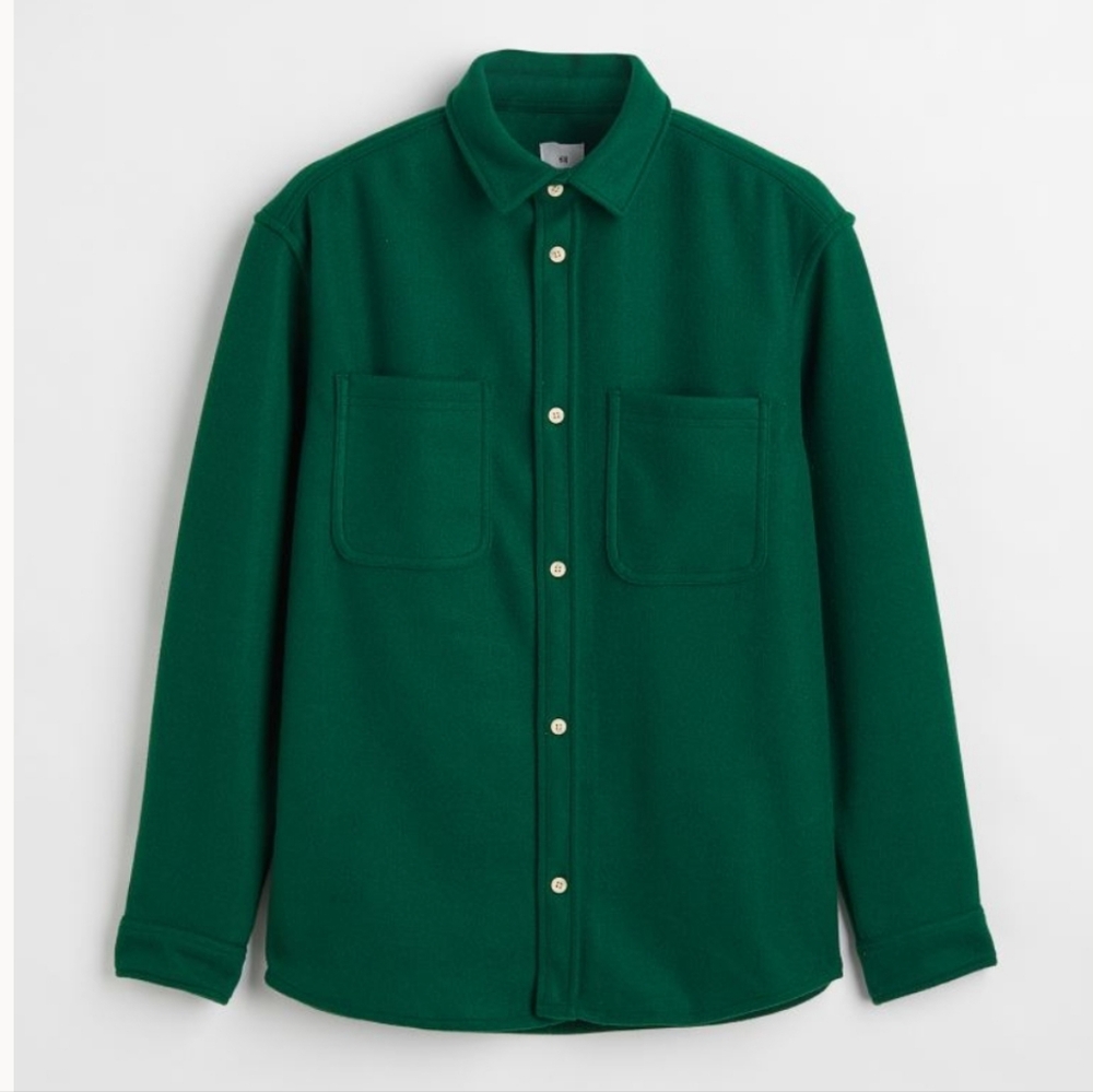 H & M Relaxed Fit Button Down Overshirt Jacket Shacket Kelly Green Size L